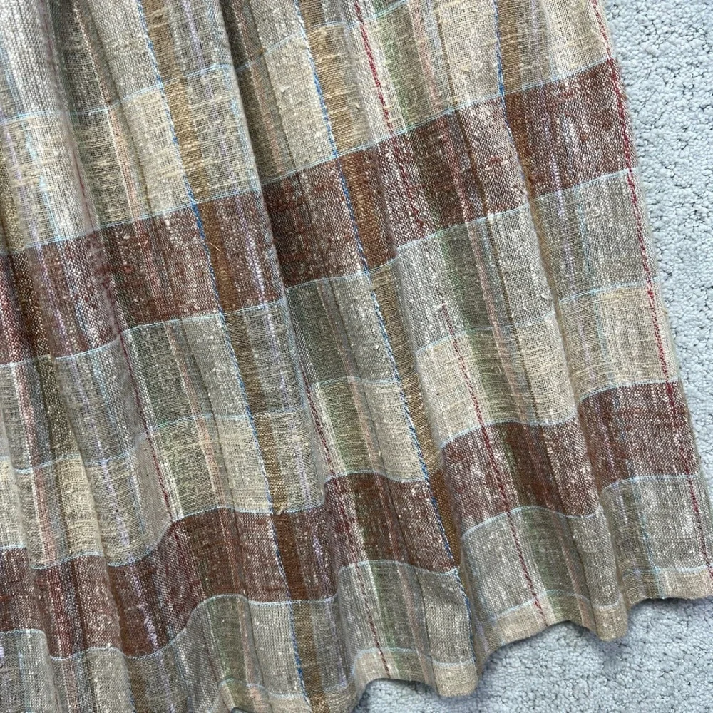 VINTAGE Louben Midi Skirt Womens Size 13/14 Brown Tan Plaid Pleated Linen Blend